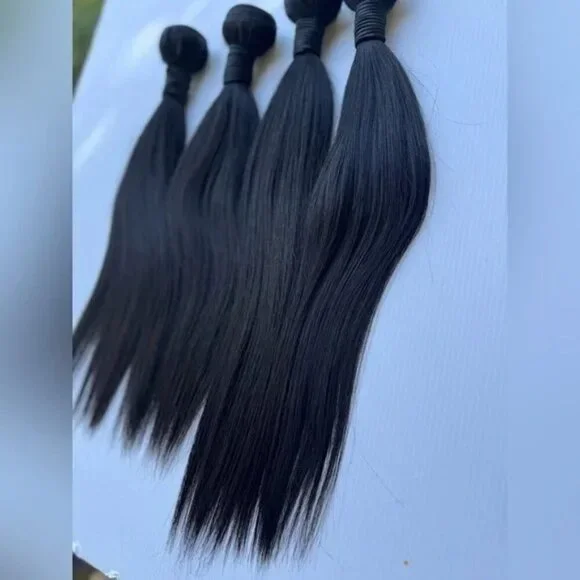 Human hair Blend Bundles Lot in Black Straight Hair 16 in + 18 In | 4 Pcs Lot! - Picture 2 of 8
